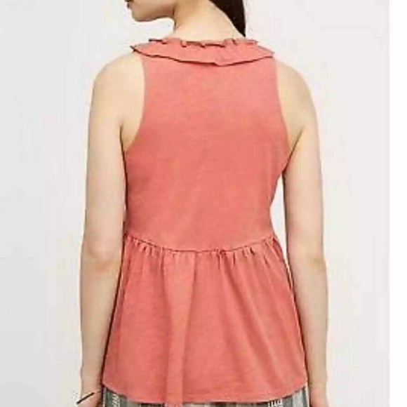 Anthropologie Deletta Ruffle Tank Coral Pink Anthro Lace Up Flowy Cottage Boho S - Picture 4 of 12